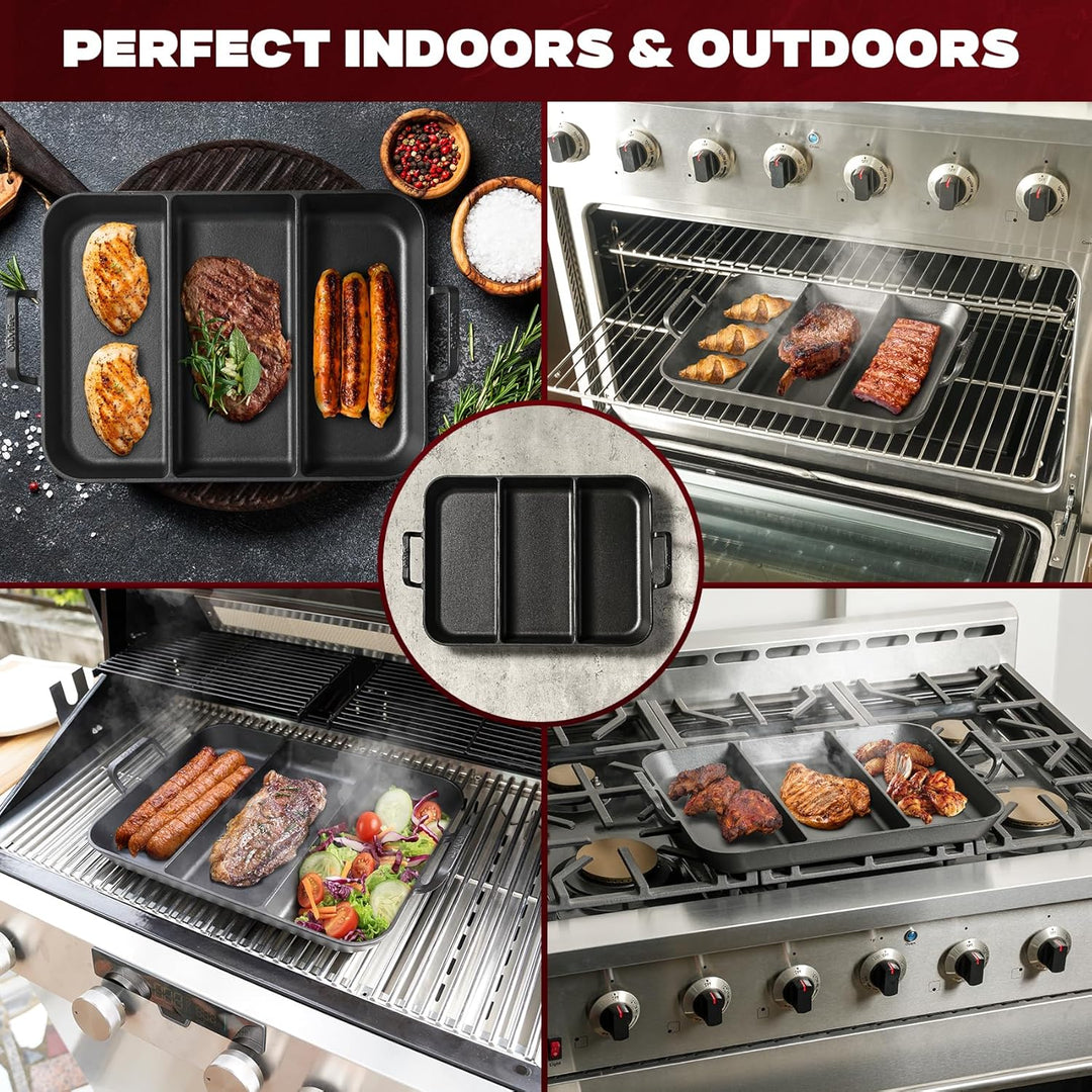 Onlyfire Gusseisenpfanne mit Griff, Universal Gusspfanne für Alle Grillarten, Rechteckig 41,6×31,5CM