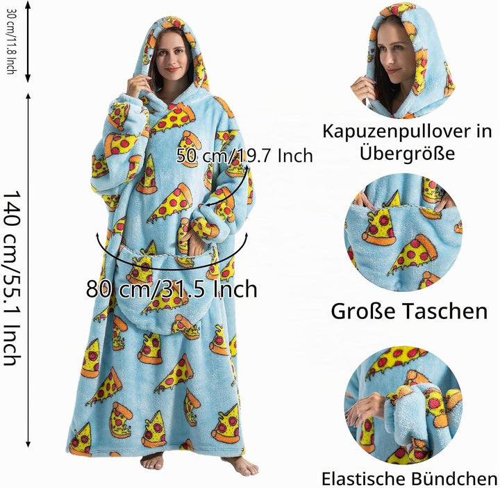 Ultra Weiche Hoodie Decke mit Ärmeln Warme Flanell Decke zum Anziehen für Zuhause Sofa und Bett, Kus