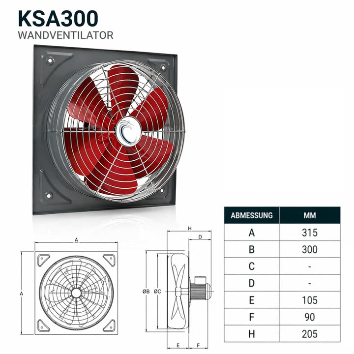 UZMAN Wandventilator Hochleistungs Axialventilator Industrie Axiallüfter Wand Fenster Lüfter 300mm,