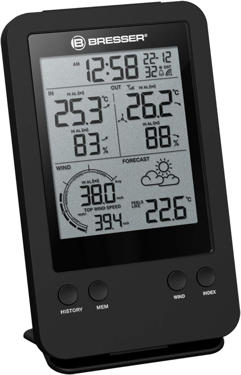 Bresser Wetterstation Funk mit Aussensensor 3-in-1 Profi Windmesser mit Anzeige für Windgeschwindigk