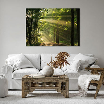 Bilder auf Leinwand 100x70cm Leinwandbild mit Rahmen Wald Baum Natur Gross Wanddeko Bild Schlafzimme