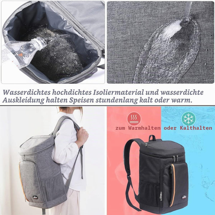 QINGLOU 25L Kühlrucksack Thermo Rucksack Picknickrucksack Kühltasche Gross Isoliert Cooler Bag Männe