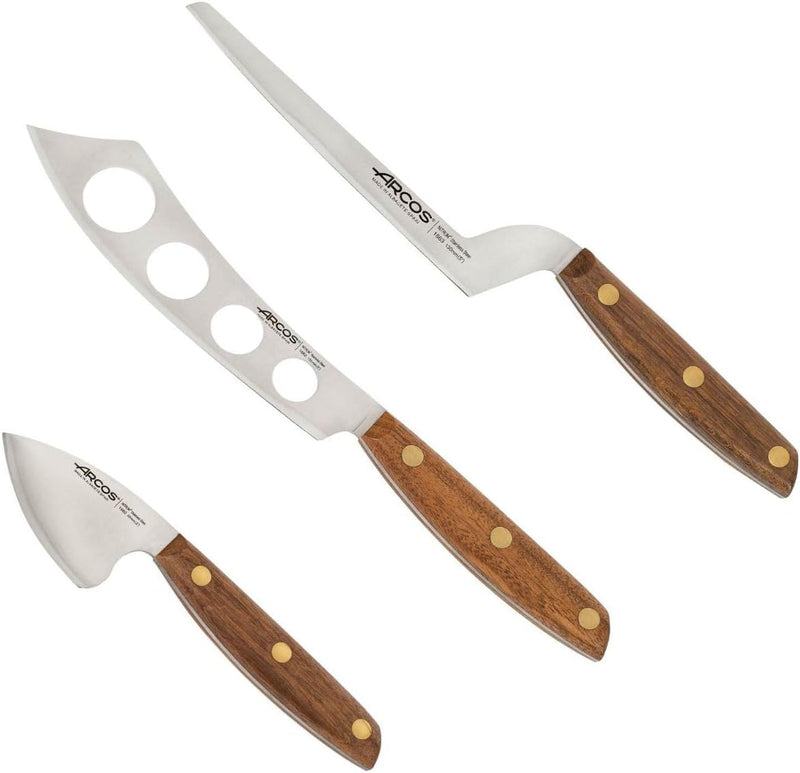 Arcos Serie Nordika - Set 3 Käsemesser - Edelstahl NITRUM - Ovengkol Holzgriff 100% natürlicher FSC