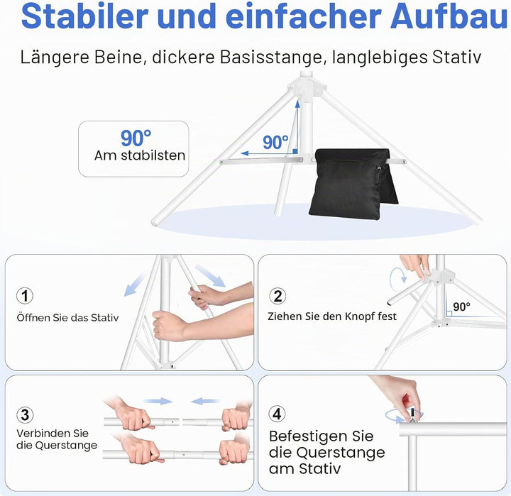 EMART Weisser Foto Hintergrund Ständer, 2x3m Verstellbarer Hintergrundsystem mit 8 Hintergrundklemme