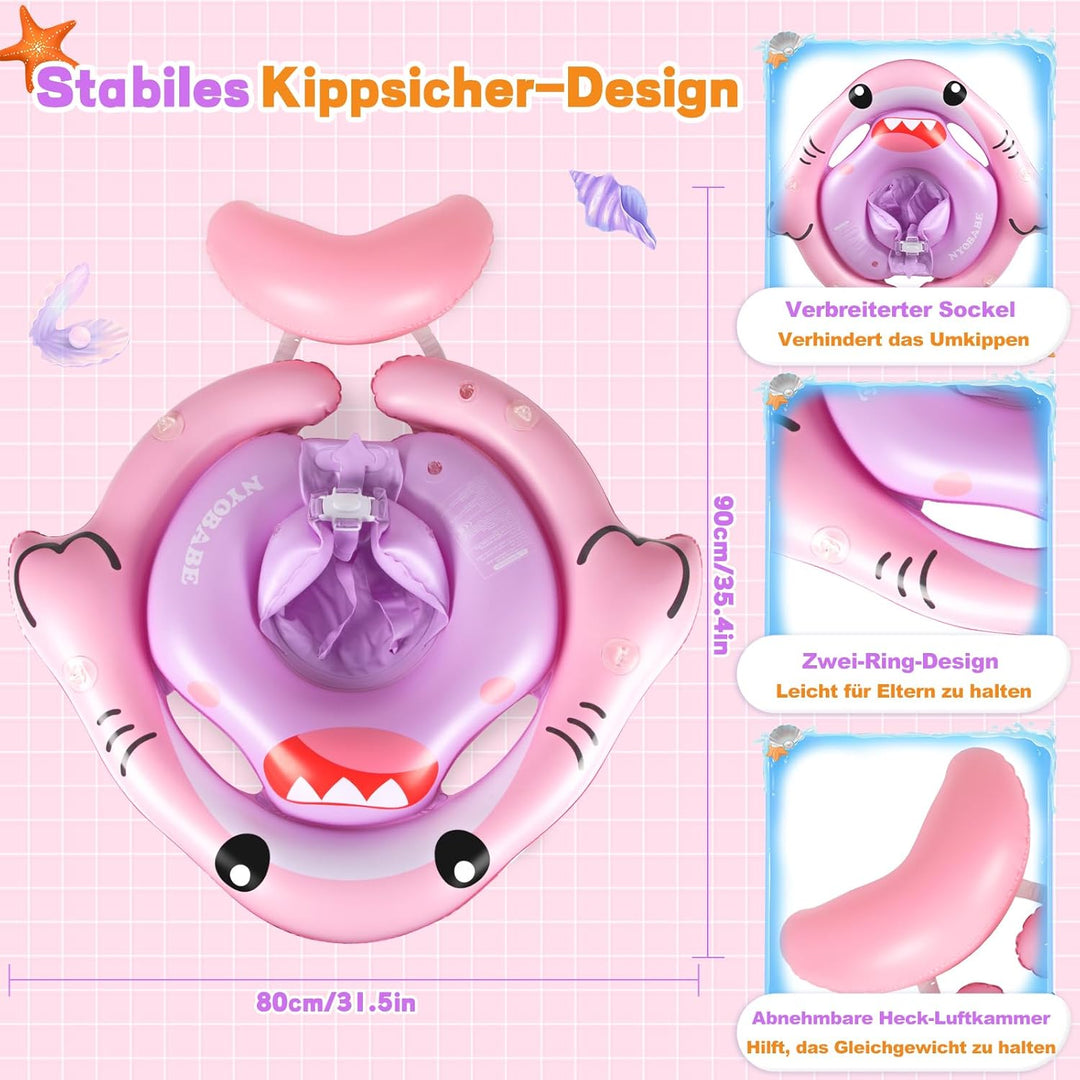 NYOBABE Schwimmring Baby 6-36 Monate, Baby Schwimmring mit UPF50+ Sonnendach ＆ Antikipp-Schwanz, Ver