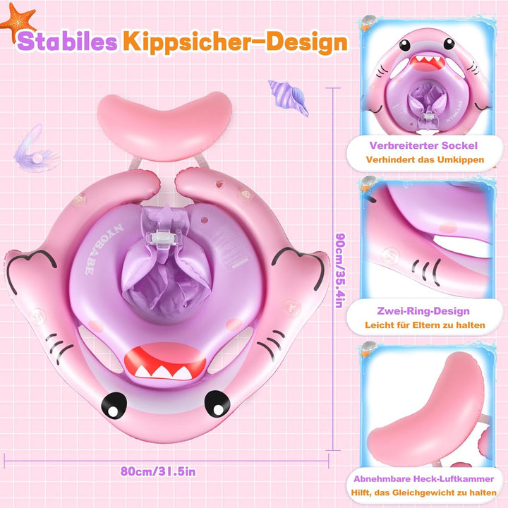 NYOBABE Schwimmring Baby 6-36 Monate, Baby Schwimmring mit UPF50+ Sonnendach ＆ Antikipp-Schwanz, Ver
