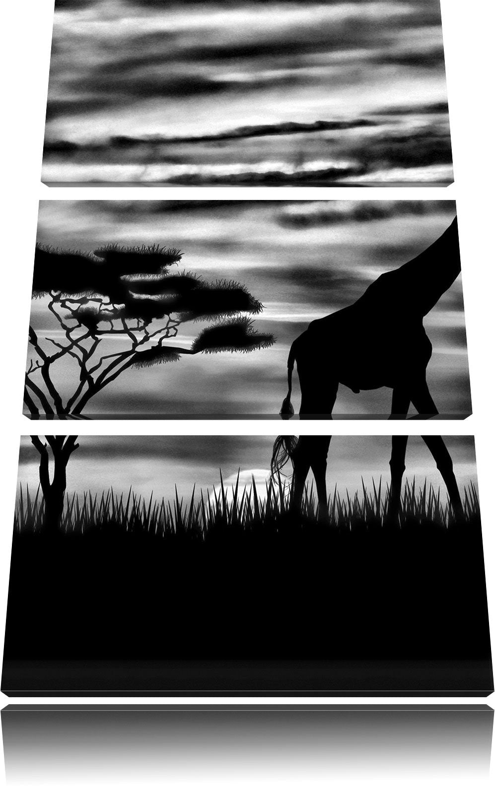 Pixxprint Monocrome, Afrika Giraffen im Sonnenuntergang 3-Teiler Leinwandbild 120x80 Bild auf Leinwa