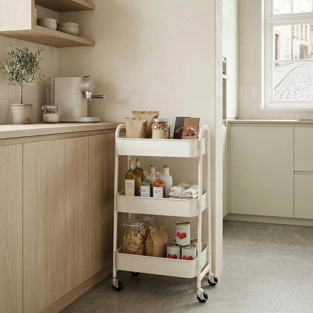 DOEWORKS Aufbewahrungswagen 3-Etagen Metall Utility Cart Rollwagen Organizer Wagen mit Rädern für Kü