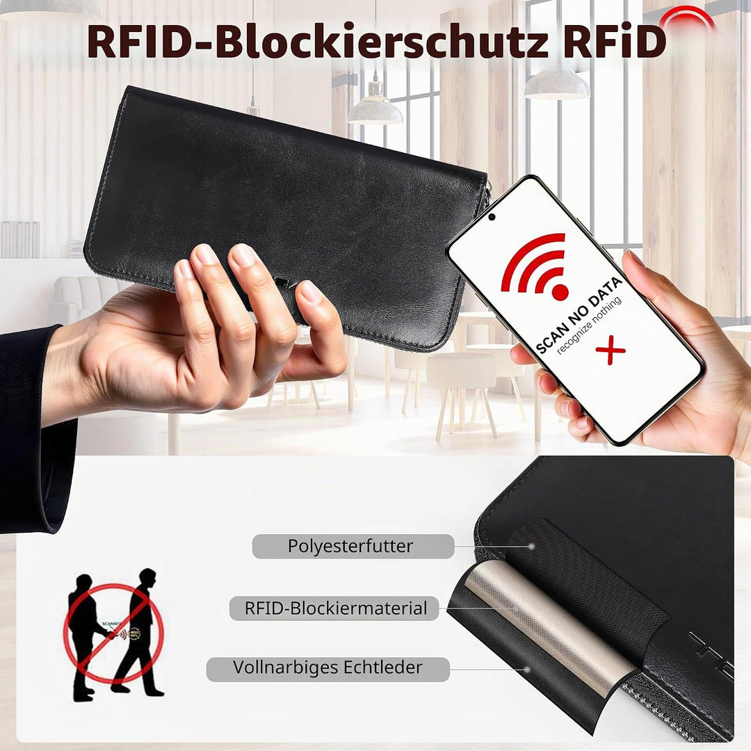 VISOUL Premium Brieftasche Echtleder/Italienisches Leder mit RFID-Schutz, XXL Geldbörse Schwarz L02,