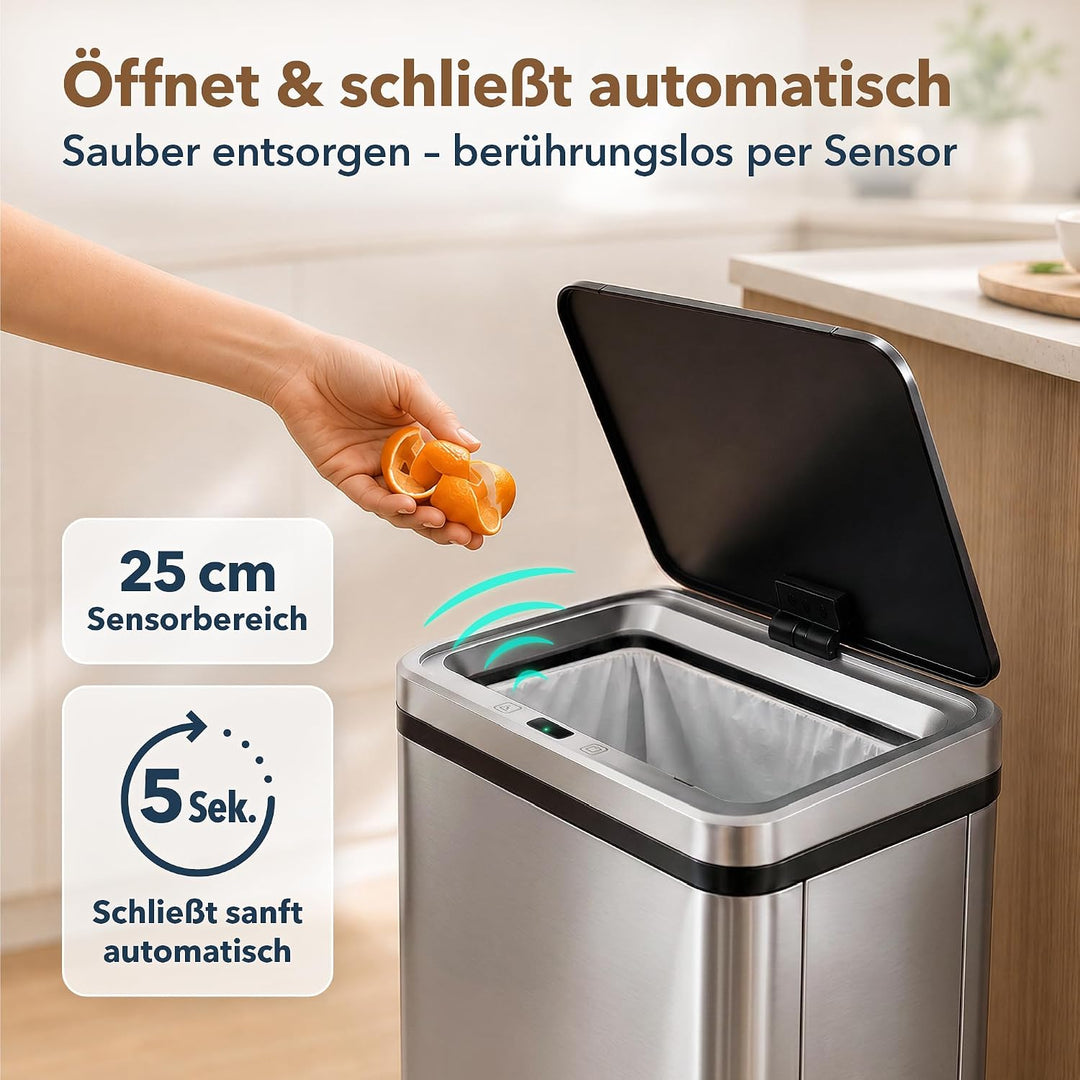 ledscom.de SORTA Sensor Mülleimer 50L, Edelstahl Abfalleimer 1 Stück (1er Pack), 1 Stück (1er Pack)