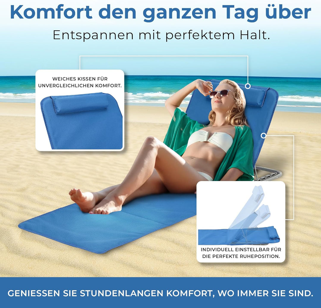 [en.casa] Strandmatte Donostia 2er Set Sonnenmatte klappbar Blau Strandliege mit Verstellbarer Rücke