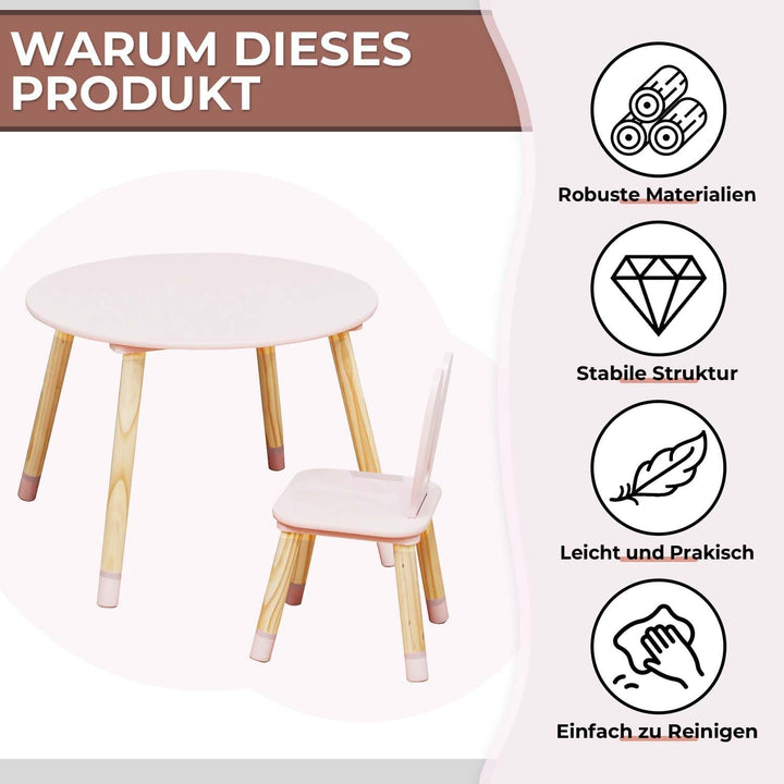 Rebecca Mobili Set mit Tisch und 2 Stühlen für Kinder, Tisch für Kinder mit Sitzen, rosa braun, MDF