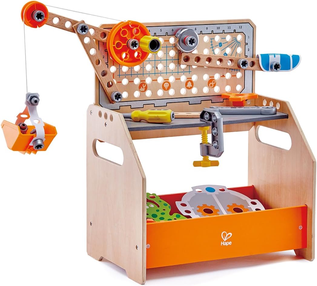 Hape Junior Inventor Tüftler-Arbeitstisch Experimentierset, Mint-Spielzeug, ab 4 Jahre 36 x 24,5 x 4