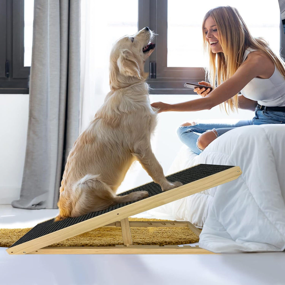 Froadp 100x40x60cm Klappbare Treppen für Hunde aus Filz & Kiefernholz Hunderampe Faltbare Hundetrepp