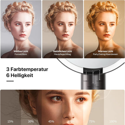 AMIRO 9" Schminkspiegel mit Beleuchtung, Smart Sensor & Touch-Steuerung, 3 Farben & 6 Helligkeiten,