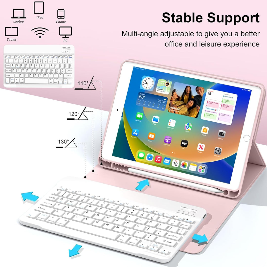 JKSML Tastatur Hülle für iPad 9./ 8./ 7. Generation (2021/2020/ 2019) mit Pencil Halter, Soft TPU Rü