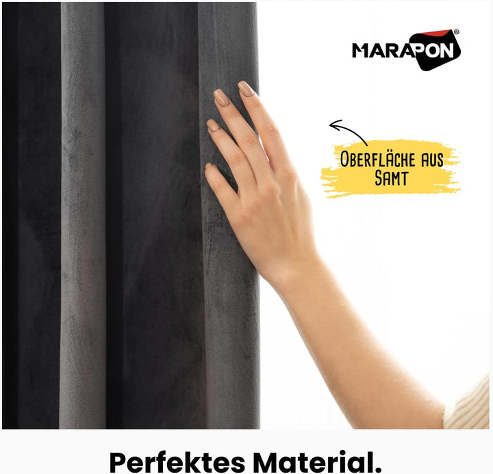 MARAPON® Gardinen aus Samt in Grau [2 Stück] | mit Multifunktionsband | Vorhänge Blickdicht | Verdun