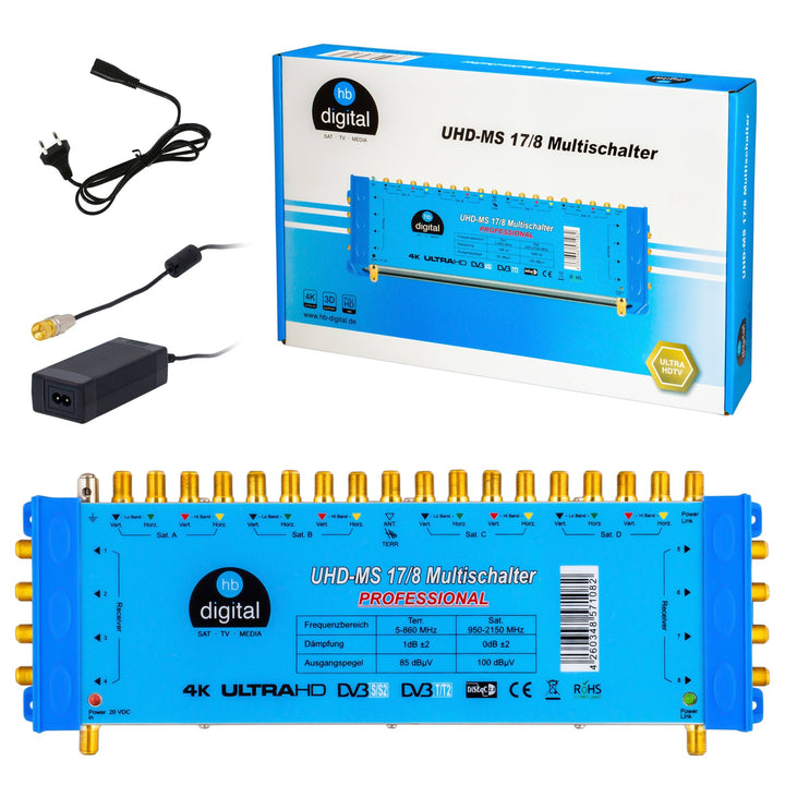 Multischalter pmse 17/8 HB-DIGITAL 4X SAT bis 8 x Teilnehmer/Receiver für Full HDTV 3D 4K UHD mit Ne