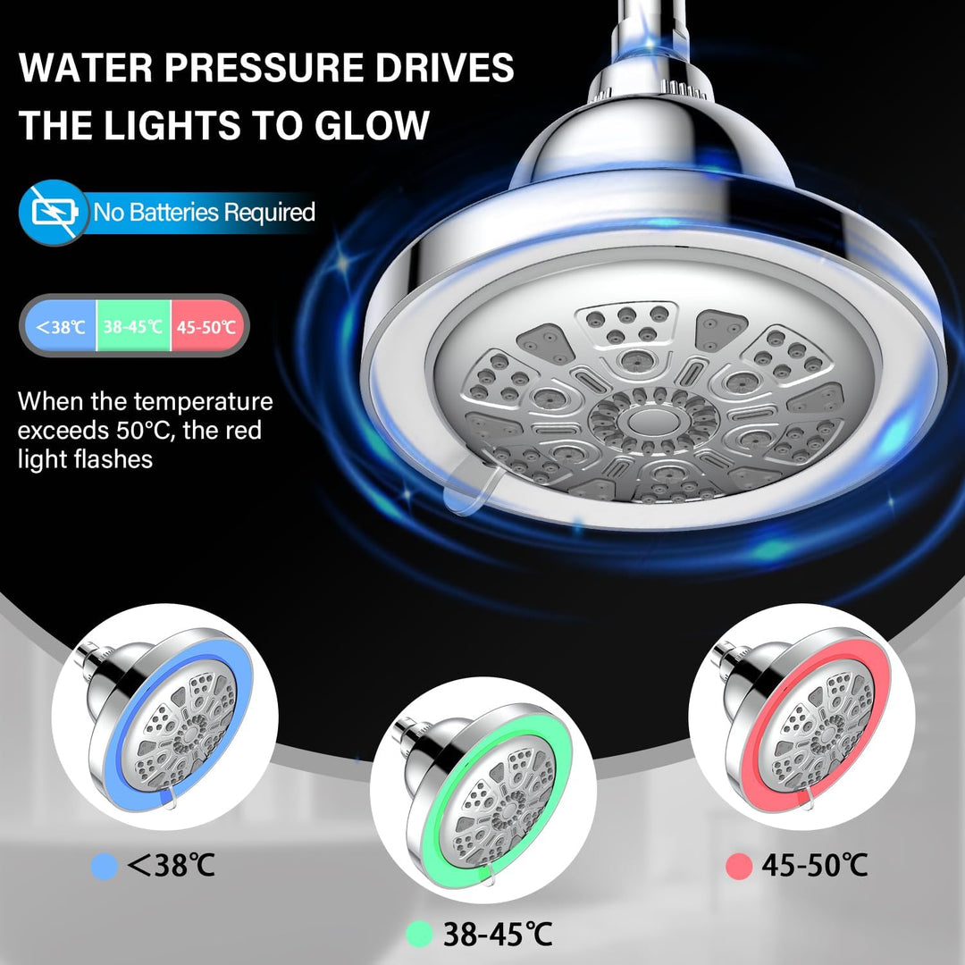 Regendusche LED Temperatur, 3 Farben Temperaturregelung, 7 Duschmodi Regendusche mit Licht Beleuchtu