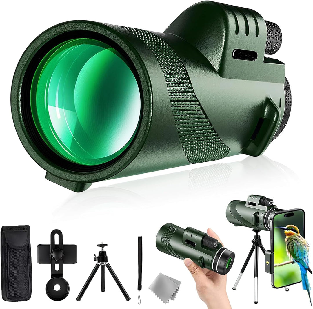 Monokulares Teleskop 12X50 Monokular Fernrohr Erwachsene mit Smartphone Halterung Stativ Wasserdicht