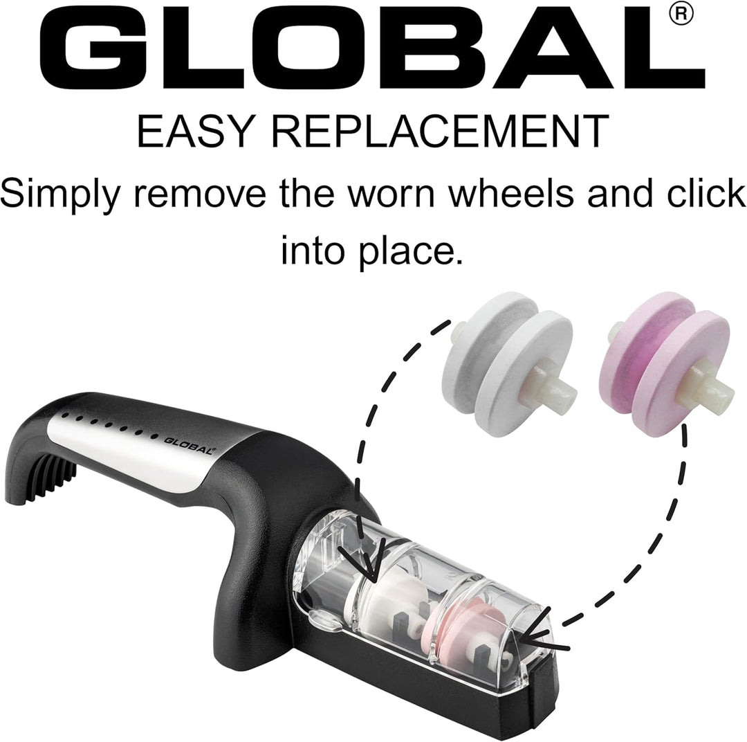 Global G-91/BW Minosharp Messerschärfer, Keramik, 2-stufig, 2,1, Edelstahl, Edelstahl