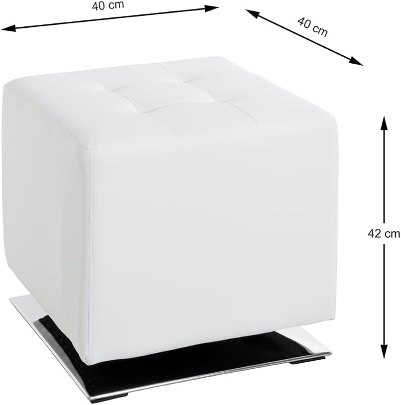HAKU Möbel Hocker, Kunstleder, chrom-weiss, B 40 x T 40 x H 42 cm Chrom-weiss 40 x 40 x 42, Chrom-we
