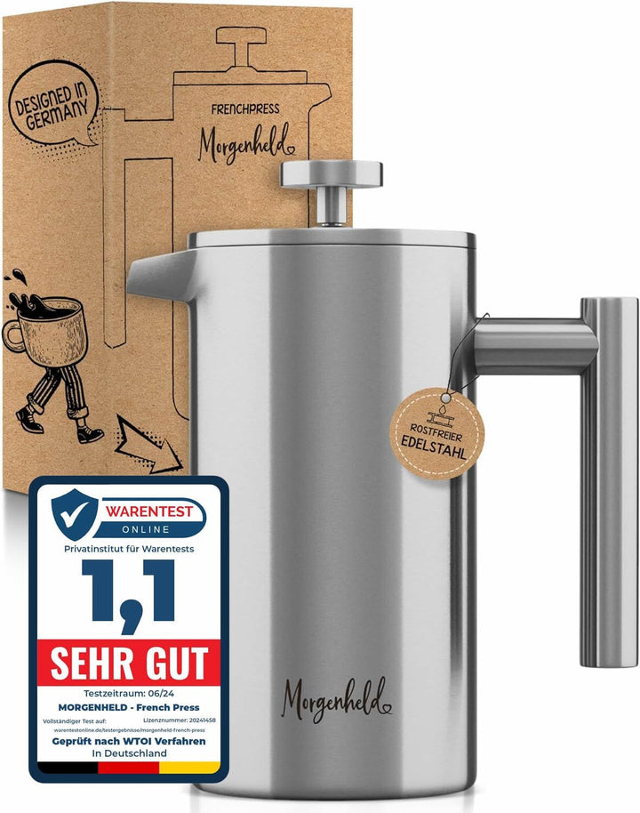 Premium thermo Edelstahl French Press 600 ml 3 Ersatz Filter Stempelkanne Kaffeepresse Isolierkanne