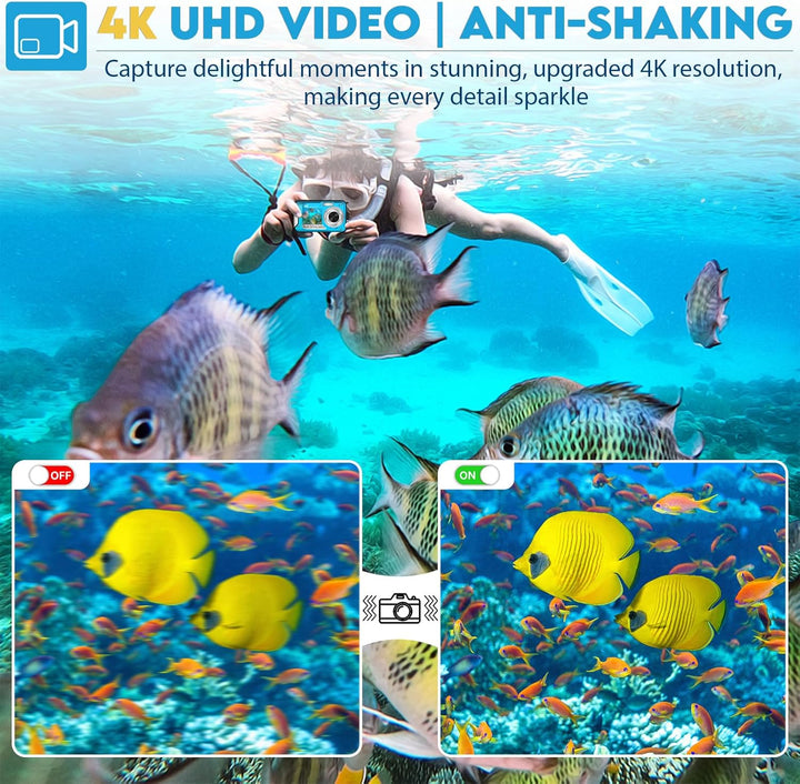 64MP Unterwasserkamera mit 64GB Speicherkarte, 4K unterwasser kamera mit Autofokus & Dual-Selfie-Bil