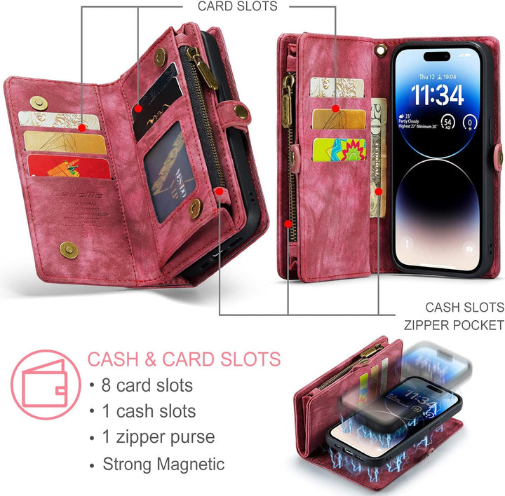 UFinetech iPhone 14 Pro Hülle, Flip Leder TPU Stossfeste Kartenfach Tasche Handyhülle iPhone 14 Pro