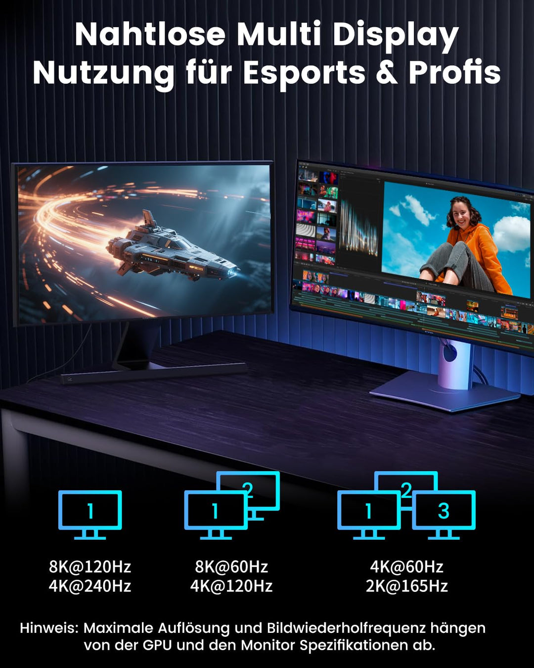 16K Glasfaser DisplayPort 2.1 Kabel 2M, DP 2.1 Kabel [16K@30Hz, 8K@60Hz, 4K@240Hz] 40Gbps Display Po