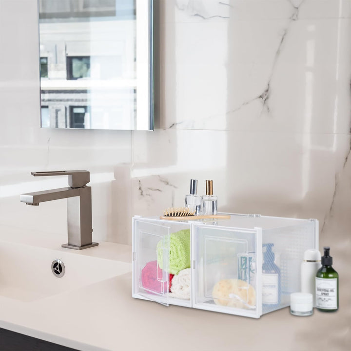 Relaxdays Schuhboxen 6er Set, für High Heels, Schuhorganizer stapelbar, bis Grösse 42, Lüftungsschli