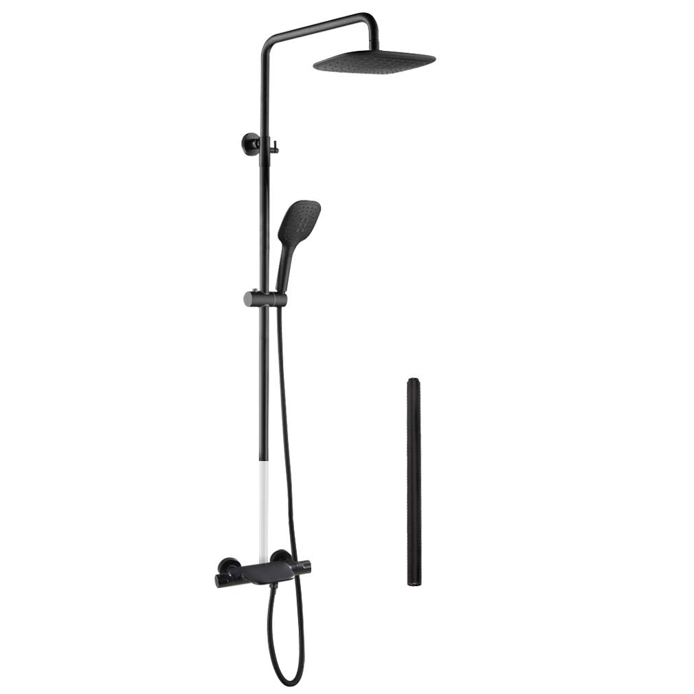 PHASAT Duschsystem Schwarz Thermostat Duscharmatur Duschset Regendusche mit 3 Funktion Handbrause un