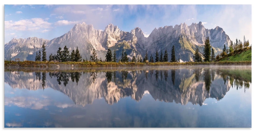 ARTland Wandbild Alu Verbundplatte für Innen &amp; Outdoor Bild 60x30 cm Landschaft Berge Alpen Bäume Se