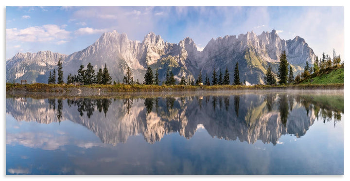ARTland Wandbild Alu Verbundplatte für Innen &amp; Outdoor Bild 60x30 cm Landschaft Berge Alpen Bäume Se