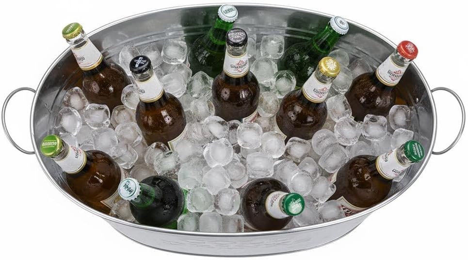zeitzone Getränkekühler Zinkwanne XL Cold Drinks Grosser Sektkühler mit Henkel für Flaschen Gartenpa