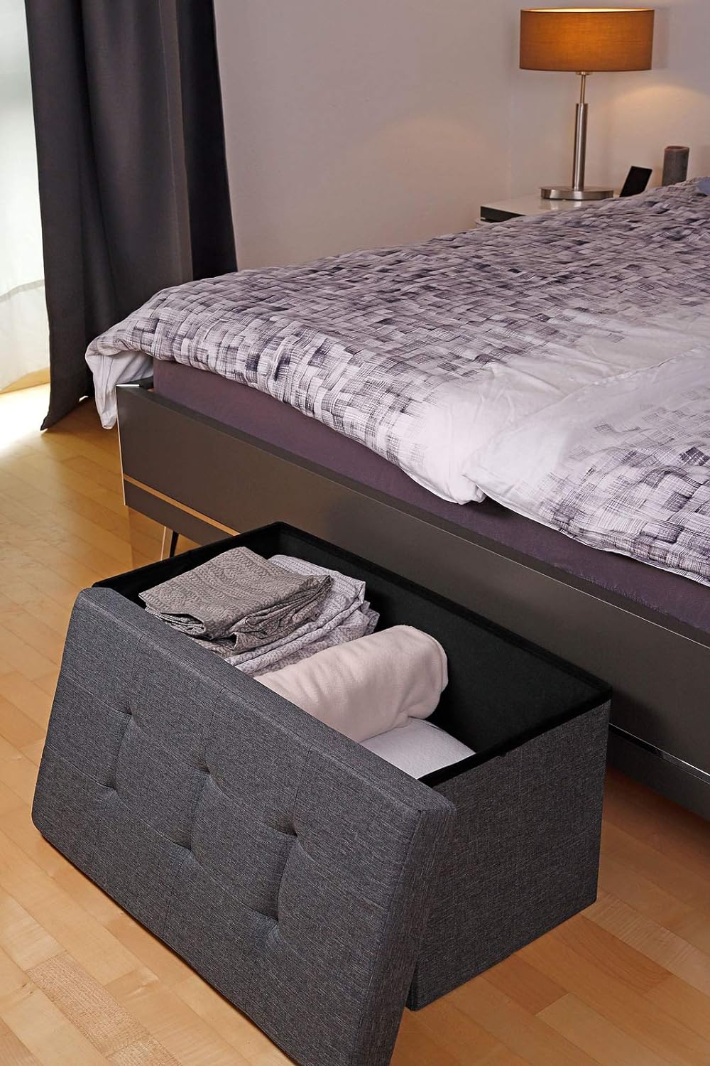 dibea Sitzhocker faltbar max 300 kg Leinen, 76x38x38 cm grau, 76x38x38 cm Grau