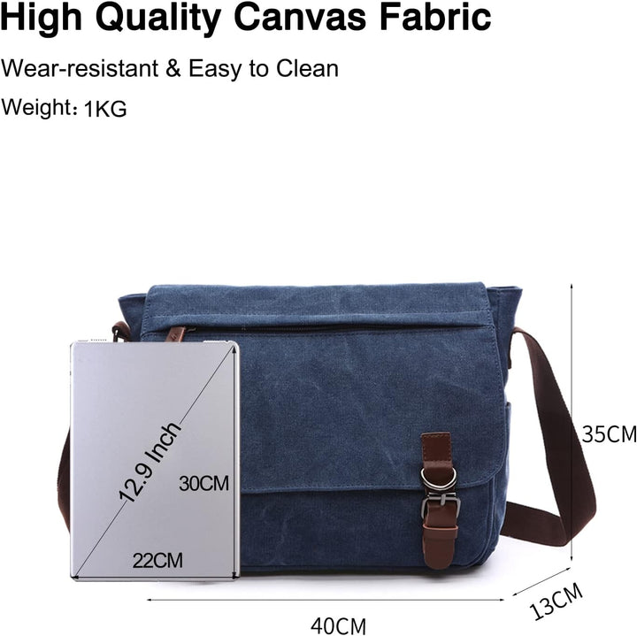 FANDARE Retro Umhängetasche Herren Segeltuch Arbeitstasche Messenger Bag Schultertasche passen 12,9-