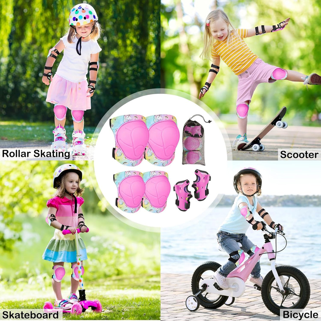 MHJY Knieschoner Kinder Protektoren Set 7 IN 1 Schoner Inliner Kinder, Einhorn Knie und Ellenbogensc