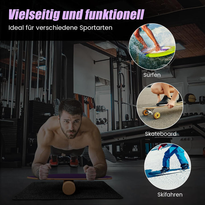 COSTWAY Balance Board aus Holz, Balancebrett, Balance Trainer Trickboard für zuhause, inkl. Korkroll