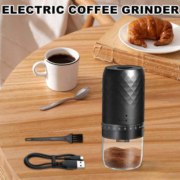 Elektrische Kaffeemühle Tragbar, Kegelmahlwerk mit 5 einstellbaren Mahlgraden, USB-C-Schnellladung u