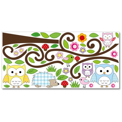 Wandkings Eulenbaum und Waldtiere Wandsticker XL Set, 57 Aufkleber, Gesamtfläche 130 x 70 cm