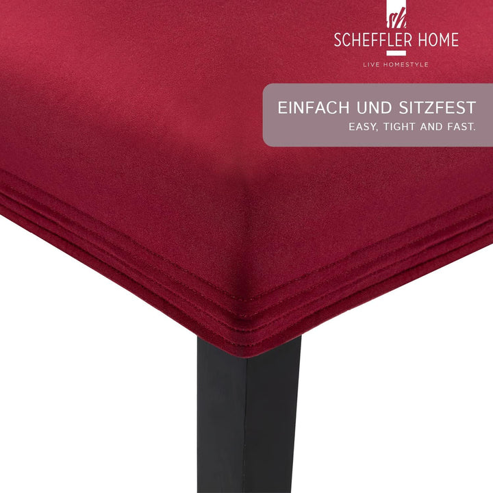 SCHEFFLER-Home Stuhlhussen Stretch Leni/Bordeaux Stuhlhussen 4er Set/Dehnbare Stuhlhussen Hochlehner