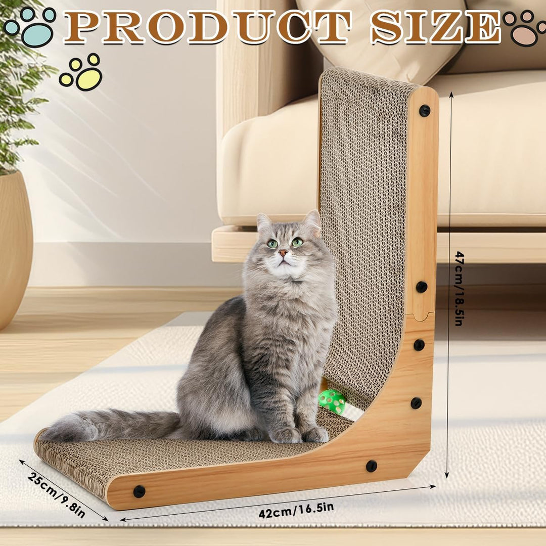 Kratzbrett Katzen Kratzpappe,47cm Hohe L-Förmiges Katzen Kratzbrett,Katzenkratzbrett mit Ballspielze