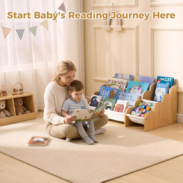 Puricon 4-stufiges Kinderbücherregal mit Spielzeugablage, Montessori-Inspired Frontal-Sling-Buchrega