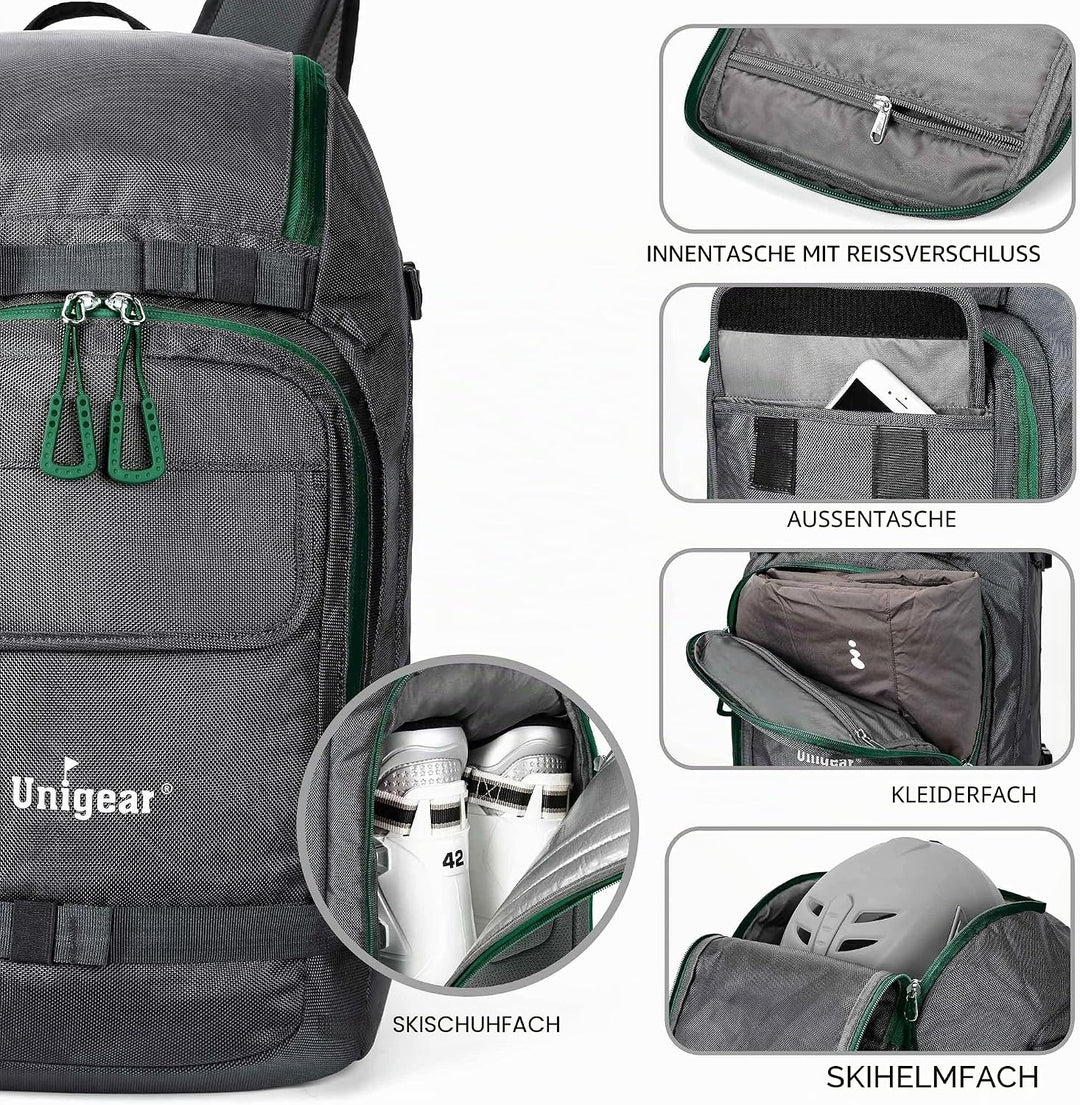 Unigear 50L/70L Skischuhrucksack Snowboardschuhe mit Helmtasche Wintersport Skifahren Skating Rucksa