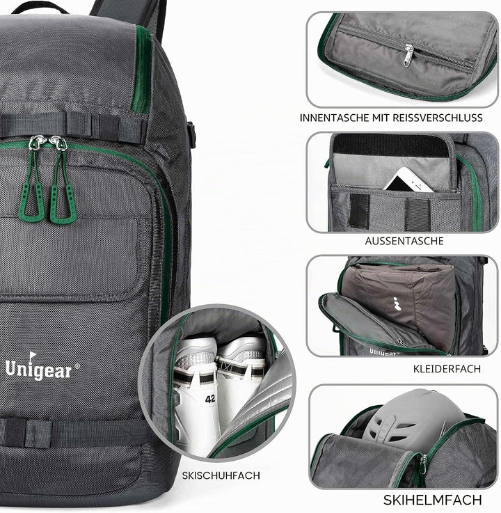 Unigear 50L/70L Skischuhrucksack Snowboardschuhe mit Helmtasche Wintersport Skifahren Skating Rucksa
