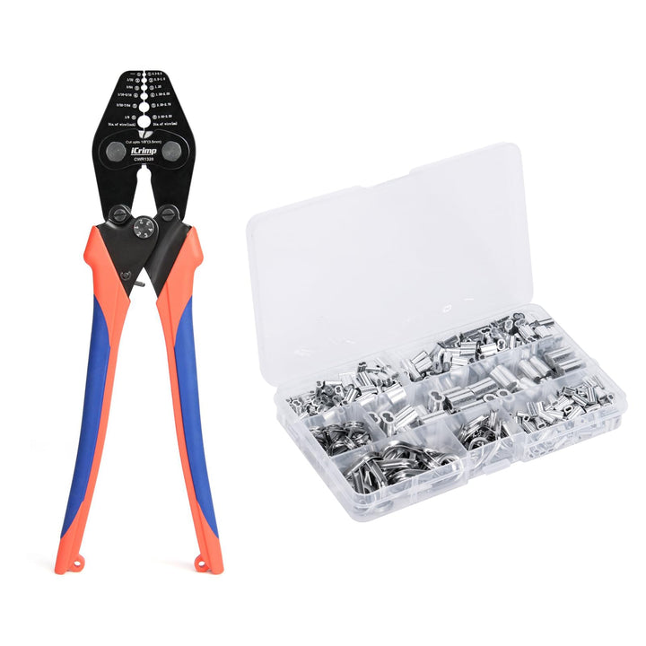iCrimp CWR1328 Drahtseil Crimpzange Set 0,3–3,5 mm mit 375 Hülsen | Crimpwerkzeug für Drahtseile 0,3