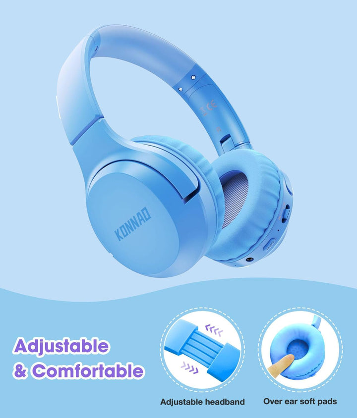 Kinder Kopfhörer Wireless 60H, Faltbare On Ear Kopfhörer mit MIC, Lautstärkebegrenzer 85dB/94dB Drah
