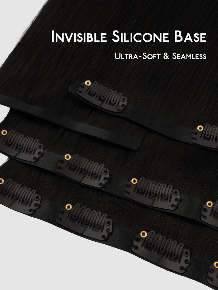 Nahtlose Clip In Extensions Echthaar, 50cm 7pcs 150g Tief Schwarz Echthaar Extensions Clip Remy Natü