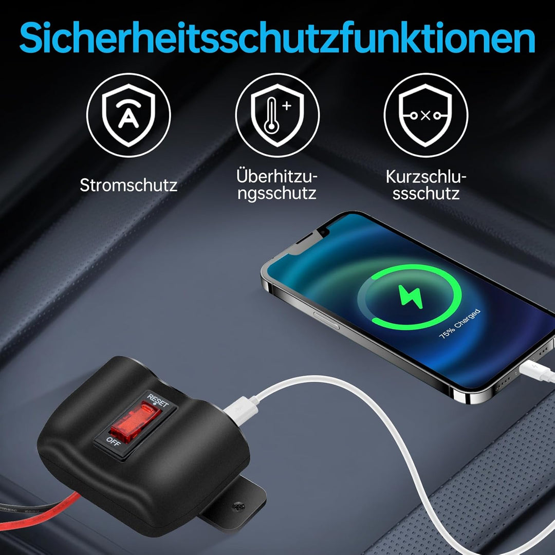 36W Upgraded 12V USB Ladebuchse, Panel mit 180 W Zigarettenanzünder Schnellladebuchse und LED Voltme